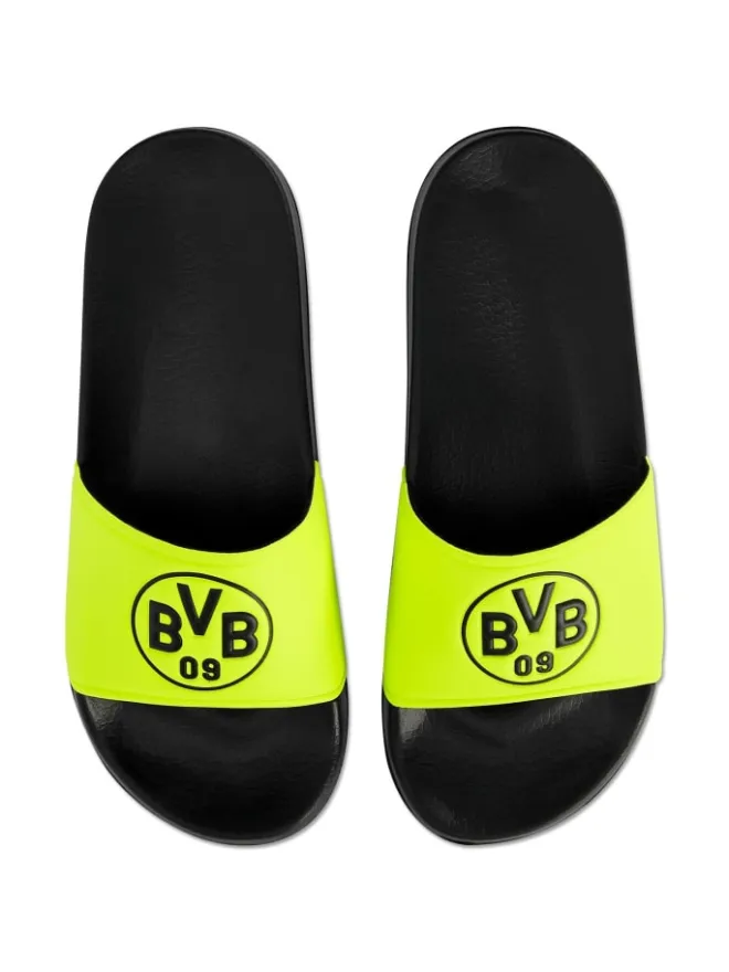 BVB Badeschuhe^Badeschlappen Logo neon in Schwarz