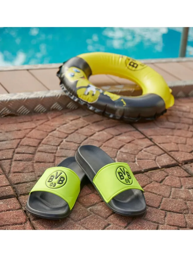 BVB Badeschuhe^Badeschlappen Logo neon in Schwarz
