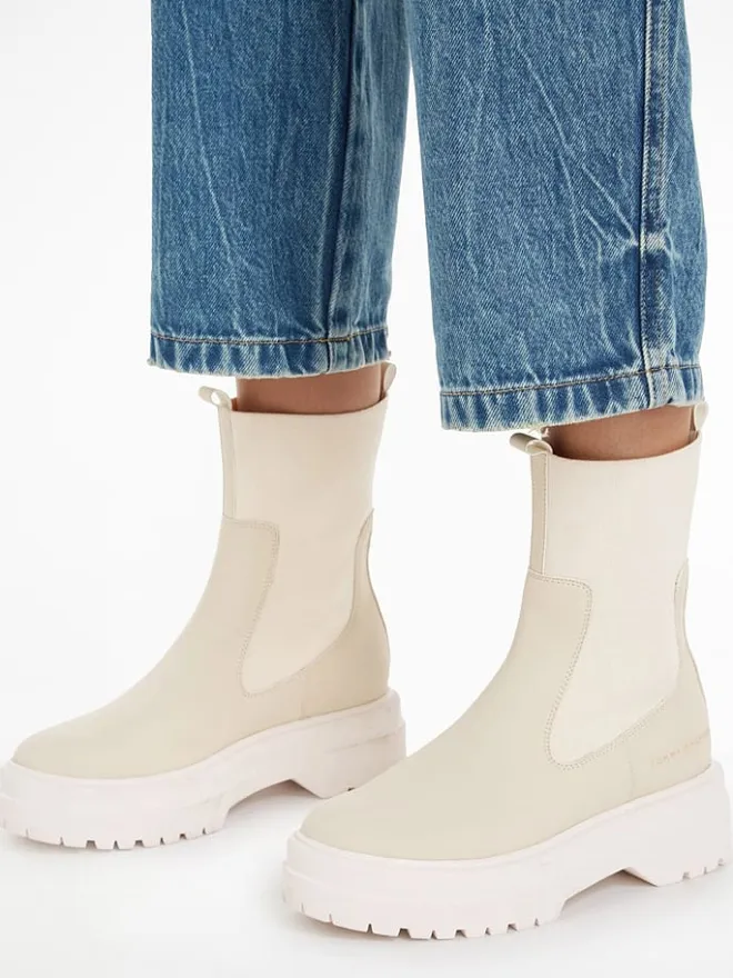 Tommy Hilfiger Shoes Stiefeletten^Chelsea-Boots in Beige/ Weiß