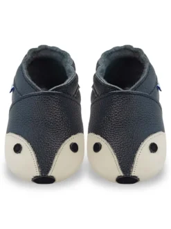 Dunkelblaue Baby Leder Krabbelschuhe, mit rutschfester Sohle – Fuchs-Muster>Yihakids New