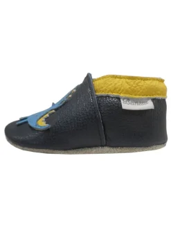 Bemesu Krabbelschuhe^Dunkelblaue Baby Leder Krabbelschuhe, mit rutschfester Sohle –Dinosaurier-Muster