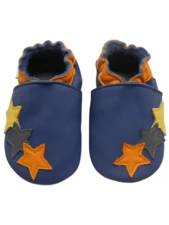 Bemesu Krabbelschuhe^Dunkelblaue Baby-Leder-Laufschuhe, mit rutschfester Sohle - buntem Sternenmuster