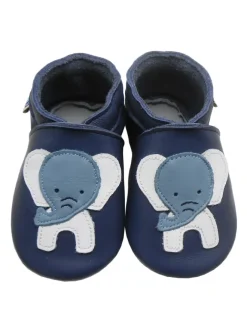Dunkelblaue Babyschuhe aus echtem Leder ，rutschfester Sohle–Mit Elefanten-Muster>Yalion Hot