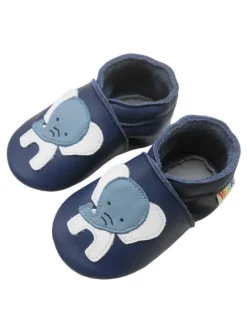 Dunkelblaue Babyschuhe aus echtem Leder ，rutschfester Sohle–Mit Elefanten-Muster>Yalion Hot