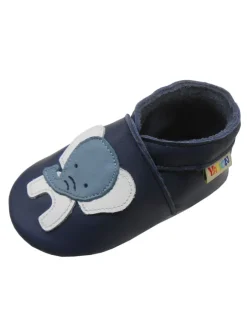 Dunkelblaue Babyschuhe aus echtem Leder ,rutschfester Sohle–Mit Elefanten-Muster><noscript><img width=