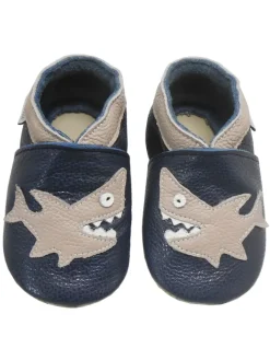 Dunkelblaue Leder Babyschuhe, Krabbelschuhe, rutschfeste Sohle - Hai-Muster>Bemesu Hot