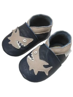 Dunkelblaue Leder Babyschuhe, Krabbelschuhe, rutschfeste Sohle - Hai-Muster>Bemesu Hot