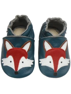 Bemesu Krabbelschuhe^Dunkelgrüne Baby Leder Krabbelschuhe, mit rutschfester Sohle – Fuchs-Muster