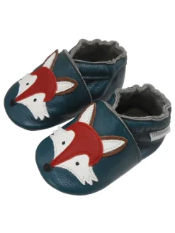 Bemesu Krabbelschuhe^Dunkelgrüne Baby Leder Krabbelschuhe, mit rutschfester Sohle – Fuchs-Muster