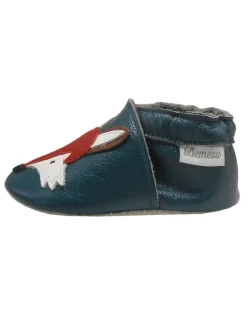 Bemesu Krabbelschuhe^Dunkelgrüne Baby Leder Krabbelschuhe, mit rutschfester Sohle – Fuchs-Muster