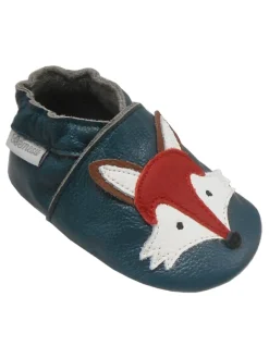 Bemesu Krabbelschuhe^Dunkelgrüne Baby Leder Krabbelschuhe, mit rutschfester Sohle – Fuchs-Muster