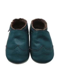 Mejale Krabbelschuhe^Dunkelgrüne Baby Leder Krabbelschuhe, mit rutschfester Sohle – Wellenmuster