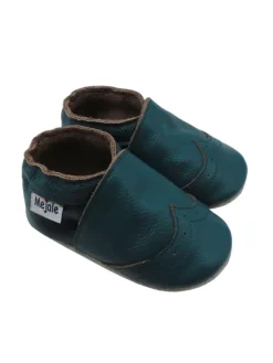 Mejale Krabbelschuhe^Dunkelgrüne Baby Leder Krabbelschuhe, mit rutschfester Sohle – Wellenmuster