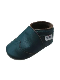 Mejale Krabbelschuhe^Dunkelgrüne Baby Leder Krabbelschuhe, mit rutschfester Sohle – Wellenmuster