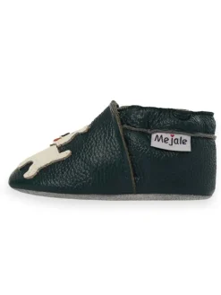 Mejale Krabbelschuhe^Dunkelgrüne Babyleder-Kleinkindschuhe, bequeme rutschfeste Sohle - Welpenmuster