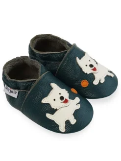 Mejale Krabbelschuhe^Dunkelgrüne Babyleder-Kleinkindschuhe, bequeme rutschfeste Sohle - Welpenmuster