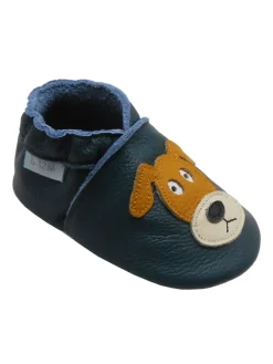 Basrakids Krabbelschuhe^Dunkelgrüne Baby-Leder-Laufschuhe, mit rutschfester Sohle - mit Mops-Motiv