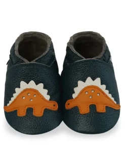 Mejale Krabbelschuhe^Dunkelgrüne Baby-Leder-Wanderschuhe, rutschfeste Sohlen - Triceratops-Muster