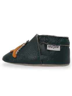 Mejale Krabbelschuhe^Dunkelgrüne Baby-Leder-Wanderschuhe, rutschfeste Sohlen - Triceratops-Muster
