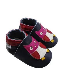 Dunkellila Baby Leder Krabbelschuhe, mit rutschfester Sohle - Eulen-Muster>Mejale Best