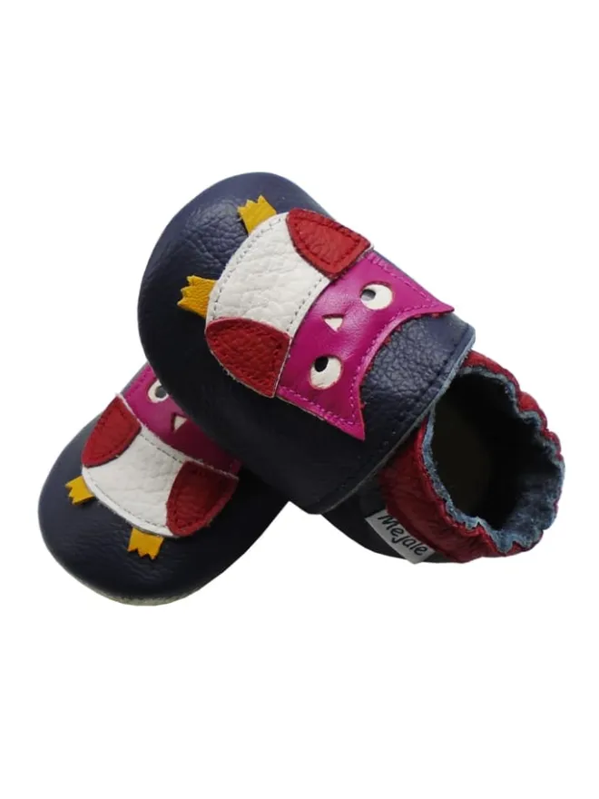 Dunkellila Baby Leder Krabbelschuhe, mit rutschfester Sohle - Eulen-Muster>Mejale Best