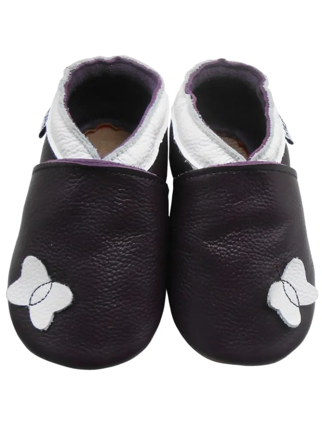 Dunkellila Baby-Leder-Laufschuhe, mit rutschfester Sohle - Schmetterlingsmotiv>Mejale Clearance