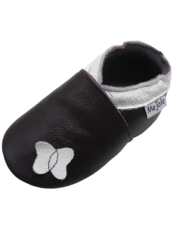 Dunkellila Baby-Leder-Laufschuhe, mit rutschfester Sohle - Schmetterlingsmotiv>Mejale Clearance