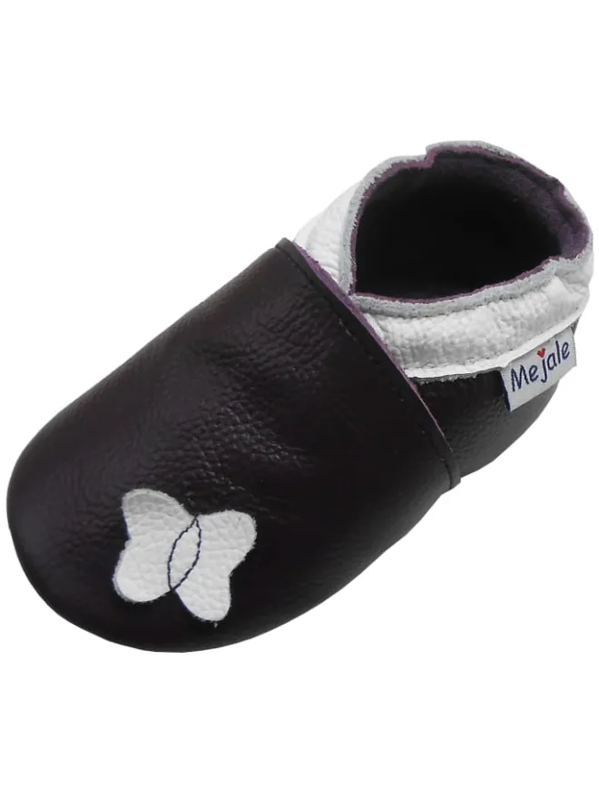 Dunkellila Baby-Leder-Laufschuhe, mit rutschfester Sohle - Schmetterlingsmotiv>Mejale Clearance