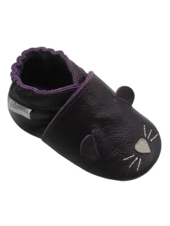 Dunkellila Baby-Leder-Laufschuhe, komfortabel mit rutschfester Sohle -Mäusemotiv>Bemesu Online