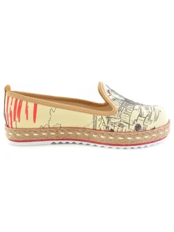 Goby Halbschuhe^Espadrilles in Beige/ Schwarz/ Rot