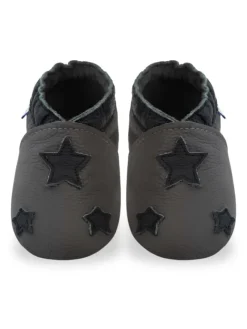 Grau Baby Leder Krabbelschuhe, mit rutschfester Sohle – Sternenmuster>Yihakids Best