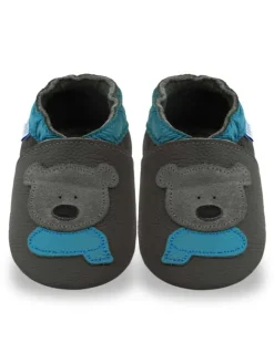 Yihakids Krabbelschuhe^Grau Baby Leder Krabbelschuhe, mit rutschfester Sohle – Bären-Muster