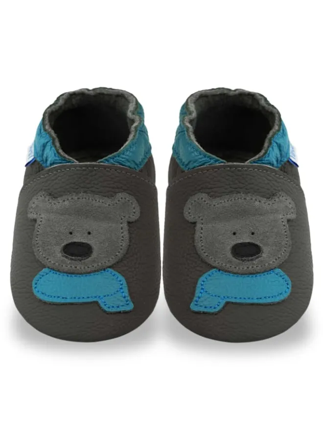 Yihakids Krabbelschuhe^Grau Baby Leder Krabbelschuhe, mit rutschfester Sohle – Bären-Muster