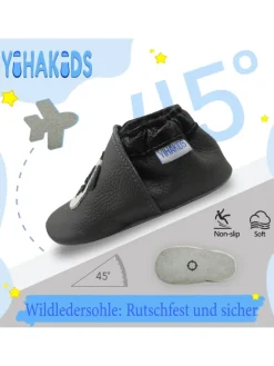 Grau Baby Leder Krabbelschuhe, mit rutschfester Sohle – Panda-Muster><noscript><img width=