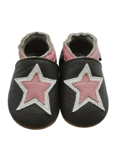 Mejale Krabbelschuhe^Graue Baby-Laufschuhe aus echtem Lede，rutschfester, weicher Sohle–Sternmuster