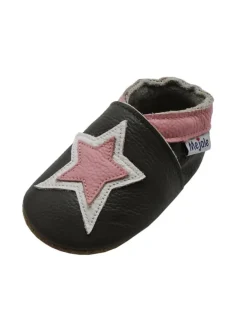 Mejale Krabbelschuhe^Graue Baby-Laufschuhe aus echtem Lede,rutschfester, weicher Sohle–Sternmuster