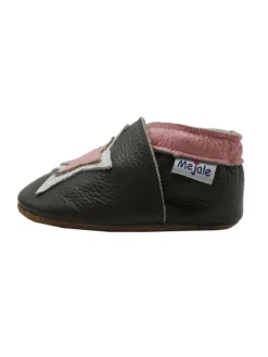 Mejale Krabbelschuhe^Graue Baby-Laufschuhe aus echtem Lede,rutschfester, weicher Sohle–Sternmuster