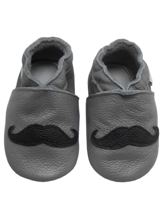 Bemesu Krabbelschuhe^Graue Baby-Leder-Laufschuhe, komfortabel mit rutschfester Sohle - Bartmuster