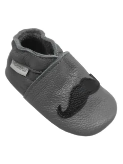 Bemesu Krabbelschuhe^Graue Baby-Leder-Laufschuhe, komfortabel mit rutschfester Sohle - Bartmuster