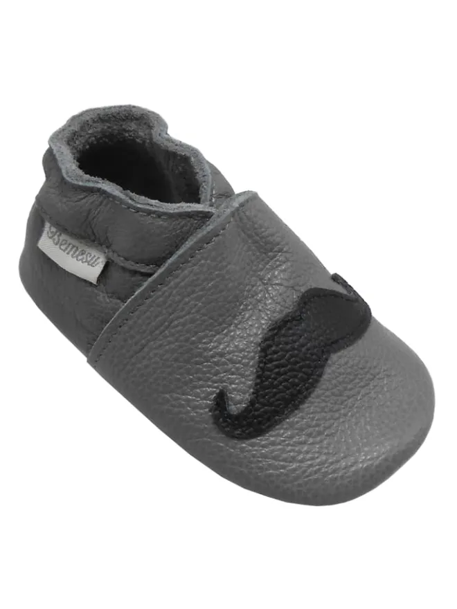Bemesu Krabbelschuhe^Graue Baby-Leder-Laufschuhe, komfortabel mit rutschfester Sohle - Bartmuster