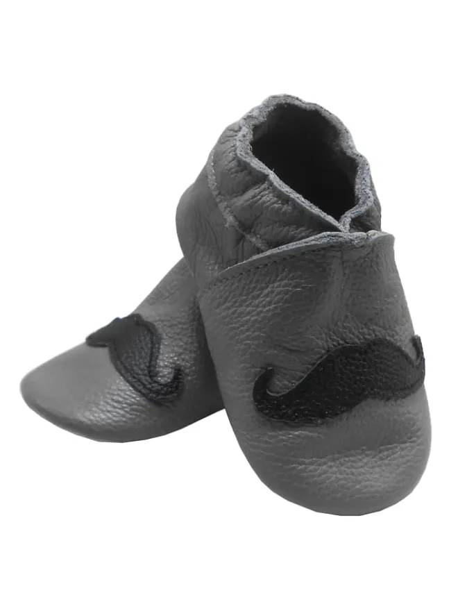 Bemesu Krabbelschuhe^Graue Baby-Leder-Laufschuhe, komfortabel mit rutschfester Sohle - Bartmuster