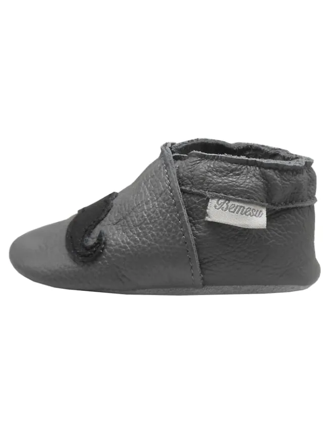Bemesu Krabbelschuhe^Graue Baby-Leder-Laufschuhe, komfortabel mit rutschfester Sohle - Bartmuster
