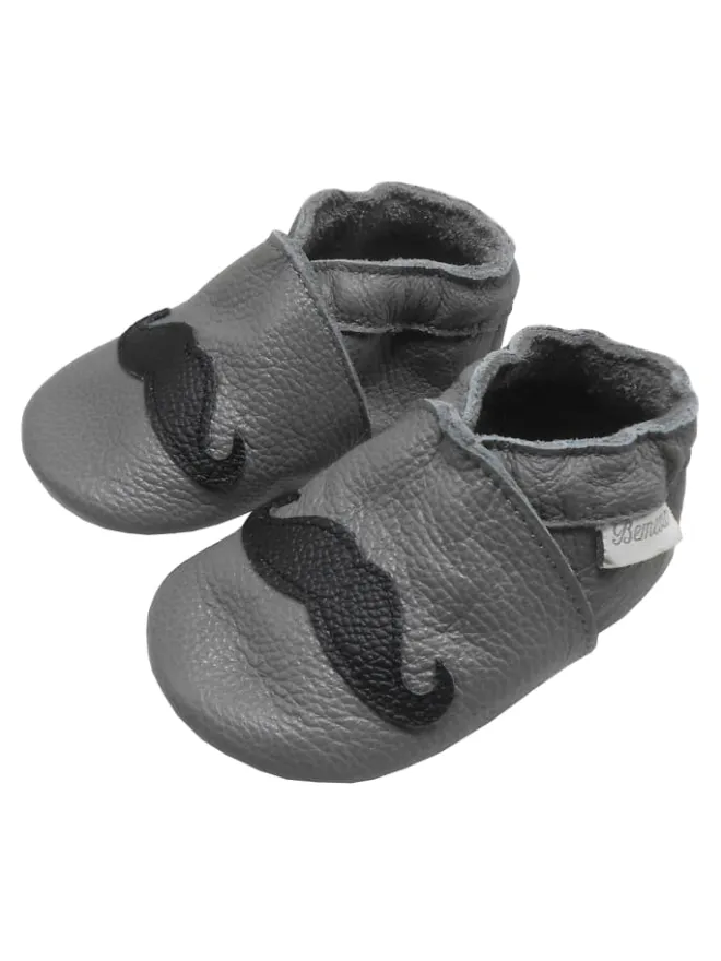 Bemesu Krabbelschuhe^Graue Baby-Leder-Laufschuhe, komfortabel mit rutschfester Sohle - Bartmuster