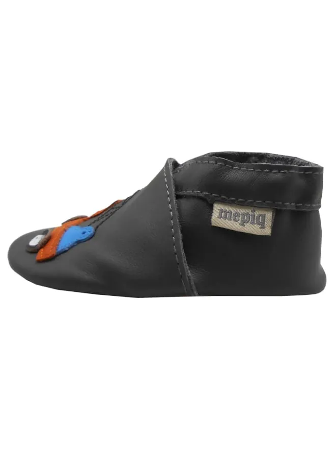 Graue Baby-Leder-Laufschuhe, komfortabel mit rutschfester Sohle - Lastwagenmotiv>Mepiq New
