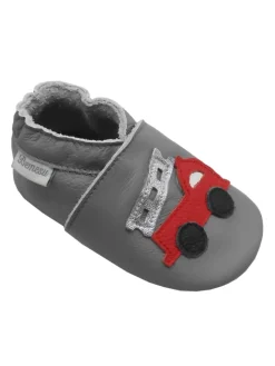 Graue Baby-Leder-Laufschuhe, komfortabel mit rutschfester Sohle - Lastwagenmotiv>Bemesu Outlet