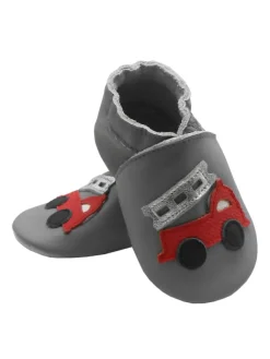 Graue Baby-Leder-Laufschuhe, komfortabel mit rutschfester Sohle - Lastwagenmotiv><noscript><img width=