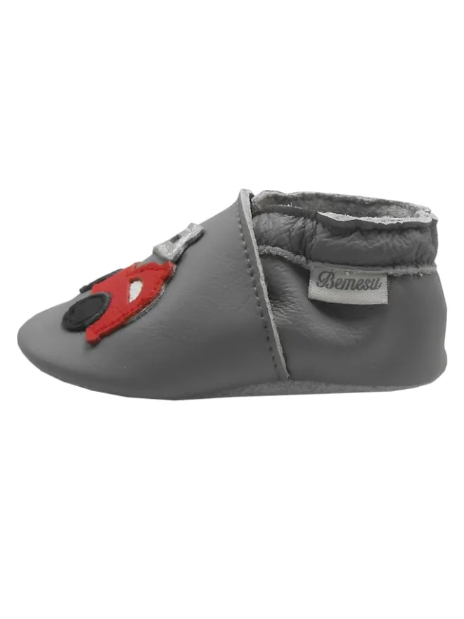 Graue Baby-Leder-Laufschuhe, komfortabel mit rutschfester Sohle - Lastwagenmotiv>Bemesu Outlet
