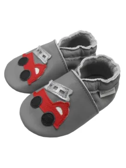 Graue Baby-Leder-Laufschuhe, komfortabel mit rutschfester Sohle - Lastwagenmotiv><noscript><img width=