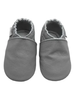 Graue Leder Krabbelschuhe für Babys mit weicher rutschfester Sohle>Bemesu Clearance