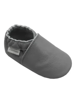 Graue Leder Krabbelschuhe für Babys mit weicher rutschfester Sohle>Bemesu Clearance
